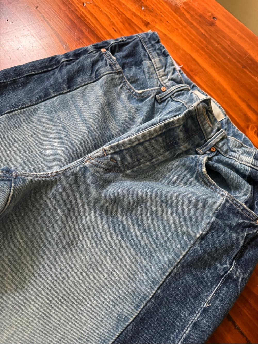 MOTHER Two-Tone Blue Wide Leg Jeans - Picture 9 of 10